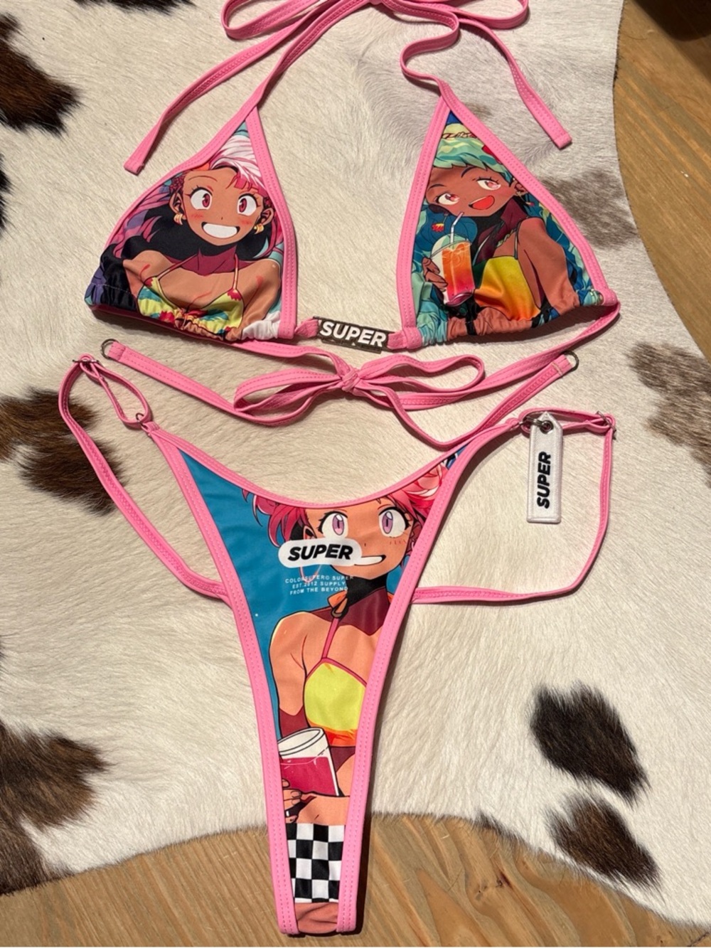 Pink Graphic Triangle Bikini Set
